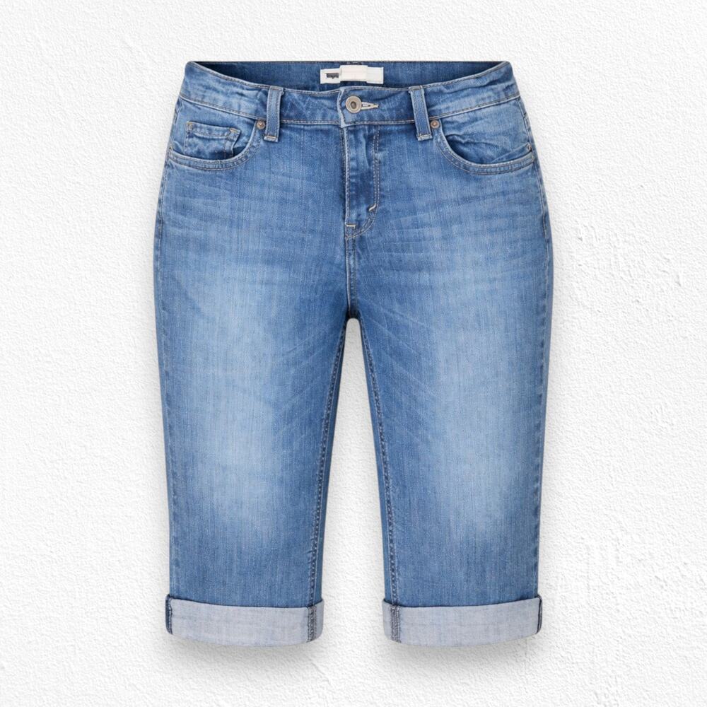 Levi's 517 Medium Wash Mid Rise Rolled Hem Straight Cropped Capri Jeans Size 8